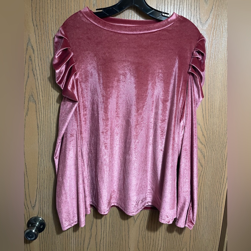 EUC Pink Velvet Women's Top with Long Puff Sleeves